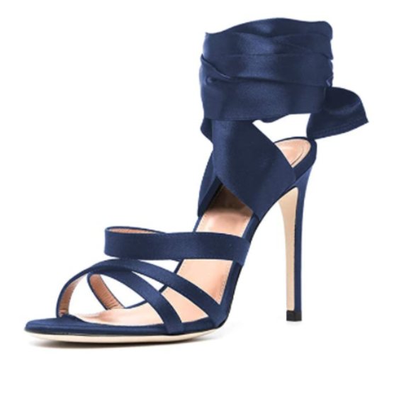FSJ Shoes - FSJ Navy High Heels Straps Open Toe Slingback Ankle Strap Sandals